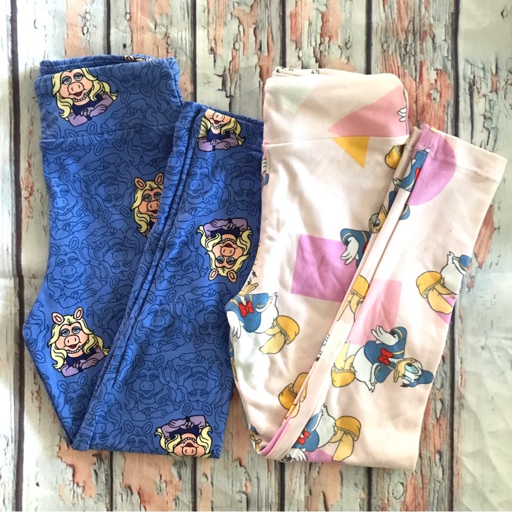 2 Pack Disney MISS PIGGY & DONALD DUCK Print Soft LEGGINGS Girls sz 2-8